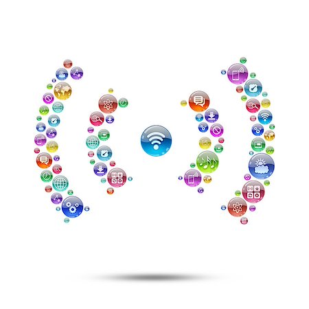 simsearch:400-08037795,k - Silhouette wi-fi consisting of apps icons. The concept software Stock Photo - Budget Royalty-Free & Subscription, Code: 400-07411810