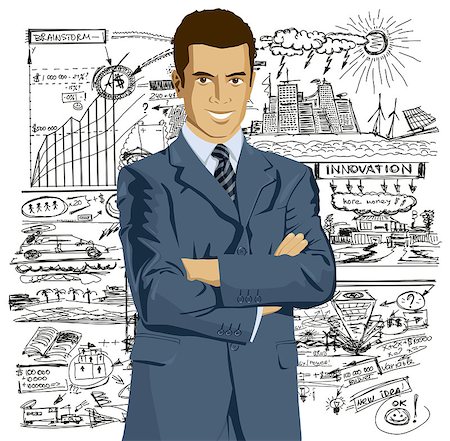 fashionable office worker full length - Vector business man in suit with folded hands. All layers well organized and easy to edit Stock Photo - Budget Royalty-Free & Subscription, Code: 400-07411824