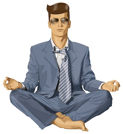 Relax concept. Vector hipster businessman in lotus pose meditating Stock Photo - Budget Royalty-Free & Subscription, Code: 400-07411820