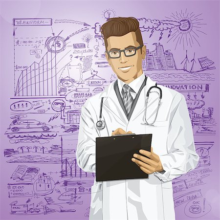 simsearch:400-07216659,k - Vector hipster doctor man writing something with marker on clipboard Photographie de stock - Aubaine LD & Abonnement, Code: 400-07411836