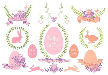 simsearch:400-07552577,k - Happy Easter frames, laurels and ribbons, set of vector design elements Photographie de stock - Aubaine LD & Abonnement, Code: 400-07412188