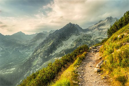 mountain landscape with a path at summer sunset Photographie de stock - Aubaine LD & Abonnement, Code: 400-07412209