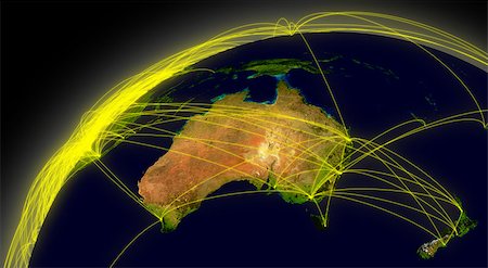 Australia viewed from space with connections representing main air traffic routes. Elements of this image furnished by NASA. Photographie de stock - Aubaine LD & Abonnement, Code: 400-07412976