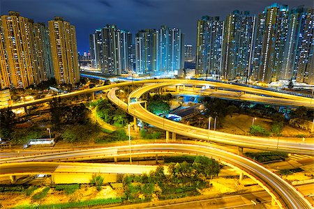 Hongkong traffic night,aerial view of the city overpass Stock Photo - Budget Royalty-Free & Subscription, Code: 400-07412994