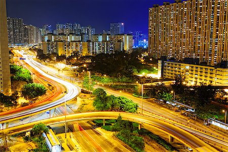 Hongkong traffic night,aerial view of the city overpass Stock Photo - Budget Royalty-Free & Subscription, Code: 400-07412997