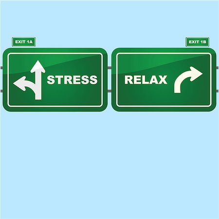 Concept illustration showing highway road signs with exist to stress and relax situations Foto de stock - Super Valor sin royalties y Suscripción, Código: 400-07413047