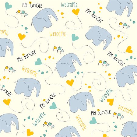 elephant illustration - Seamless baby elephant pattern, illustration in vector format Stock Photo - Budget Royalty-Free & Subscription, Code: 400-07413194