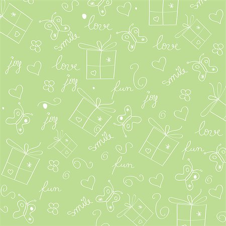 simsearch:400-04631033,k - hand draw texture - seamless pattern with hearts, gifts, butterflies, flowers and texts, vector illustration Foto de stock - Super Valor sin royalties y Suscripción, Código: 400-07413227