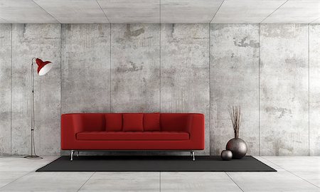 simsearch:400-06396170,k - Red modern sofa in a concrete room - rendering Photographie de stock - Aubaine LD & Abonnement, Code: 400-07413532