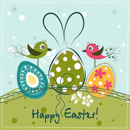 easter rabbit vector - Template Easter greeting card, vector illustration Stock Photo - Budget Royalty-Free & Subscription, Code: 400-07413627