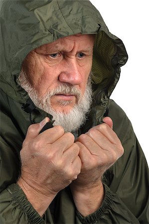 pathetic senior man in green waterproof jacket Stock Photo - Budget Royalty-Free & Subscription, Code: 400-07424123