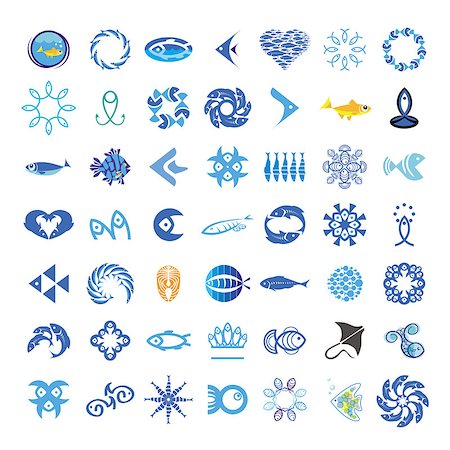 fresh blue fish - collection of vector icons with the fishes Stock Photo - Budget Royalty-Free & Subscription, Code: 400-07424255