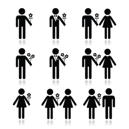 Vector icons set of man giving flowers to woman isolated on white - birthday, enagement, love concept Photographie de stock - Aubaine LD & Abonnement, Code: 400-07424424