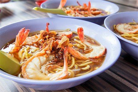 Hokkien Soup Prawn Noodles Bowls in Singapore Hawker Stall Closeup Stock Photo - Budget Royalty-Free & Subscription, Code: 400-07424728