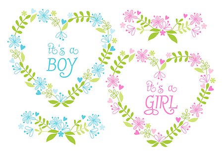 simsearch:400-08403591,k - New baby boy and girl, blue and pink floral heart wreath, vector set Stock Photo - Budget Royalty-Free & Subscription, Code: 400-07425301
