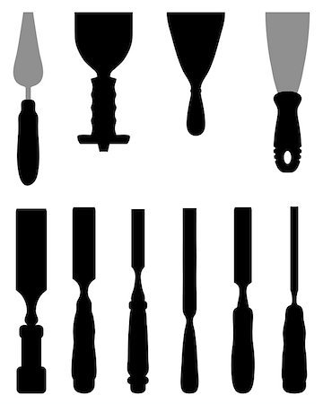 silhouette as carpenter - Black silhouettes of different chisels, vector illustration Photographie de stock - Aubaine LD & Abonnement, Code: 400-07425561