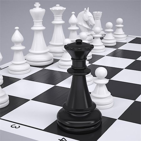 Chess on the chessboard. Render on a gray background Stock Photo - Budget Royalty-Free & Subscription, Code: 400-07425727