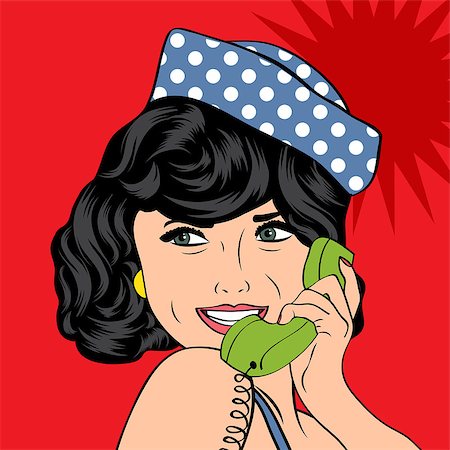 woman chatting on the phone, pop art illustration in vector format Photographie de stock - Aubaine LD & Abonnement, Code: 400-07425798