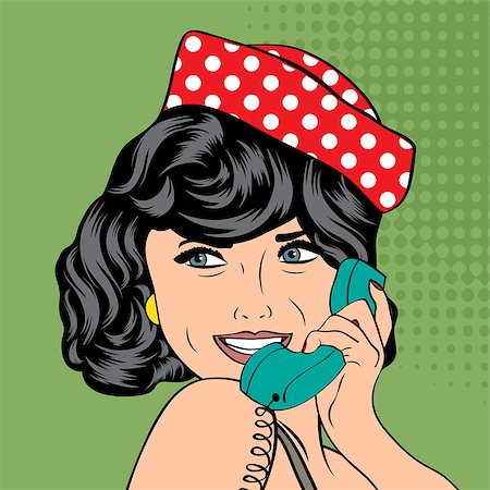 secretary vintage picture - woman chatting on the phone, pop art illustration in vector format Stock Photo - Budget Royalty-Free & Subscription, Code: 400-07425807