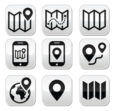 pictograph walking - Map and navigation vector buttons set isolated on white Stock Photo - Budget Royalty-Free & Subscription, Code: 400-07425839