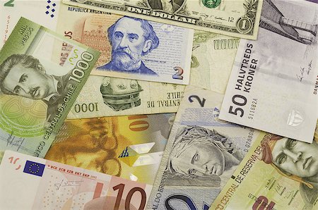 frank - Banknotes from different countries: USA, Euro, Chile, Argentina, Denmark, Brazil, Peru, Switzerland. Stock Photo - Budget Royalty-Free & Subscription, Code: 400-07425991