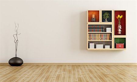 Empty room with bookcase on wall - rendering Stock Photo - Budget Royalty-Free & Subscription, Code: 400-07426096