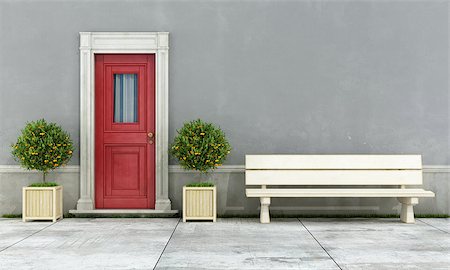 simsearch:400-06396983,k - Facade of an old house with bench and plant - rendering Stock Photo - Budget Royalty-Free & Subscription, Code: 400-07426098
