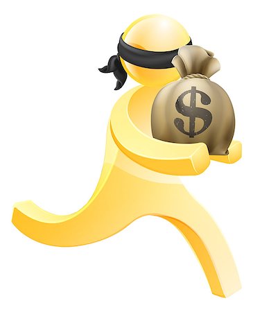 robbery cartoon - Burglar or thief running with sack of money with a dollar sign on it, maybe escaping a bank robbery. Stock Photo - Budget Royalty-Free & Subscription, Code: 400-07426320