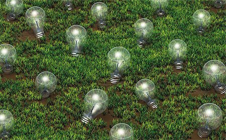 some unlit light bulbs with different size are growing as ideas on a grassy soil like plants Stock Photo - Budget Royalty-Free & Subscription, Code: 400-07426380