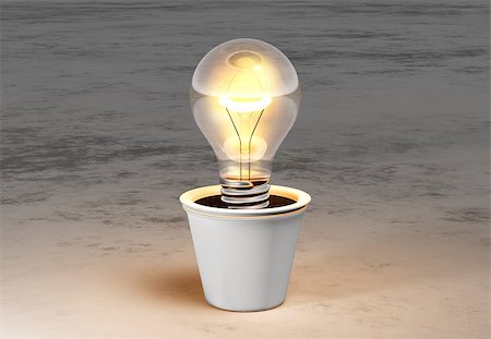 a light bulb with warm light is planted in a white vase and lies on a white and grey abstract ground Fotografie stock - Microstock e Abbonamento, Codice: 400-07426381
