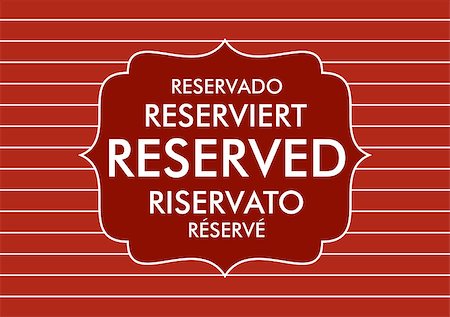 reserved sign restaurant - restaurant table reserved sign five languages text symbol Stock Photo - Budget Royalty-Free & Subscription, Code: 400-07426452