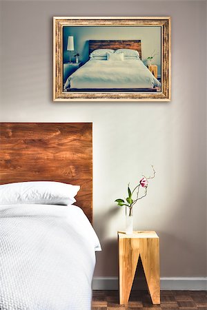 double bedroom - Beautiful Clean and Modern Bedroom with fun Canvas on the Wall that is a repetition or infinity concept Photographie de stock - Aubaine LD & Abonnement, Code: 400-07426756