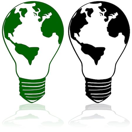 Concept illustration showing the Earth continents inside an electric bulb Stock Photo - Budget Royalty-Free & Subscription, Code: 400-07426768