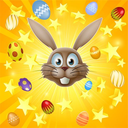 simsearch:400-07307426,k - Easter bunny concept with happy Easter bunny face and stars and chocolate Easter eggs Stock Photo - Budget Royalty-Free & Subscription, Code: 400-07426939