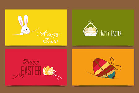 simsearch:400-07307426,k - Four cards with background Easter basket and eggs, rabbit Stock Photo - Budget Royalty-Free & Subscription, Code: 400-07427013