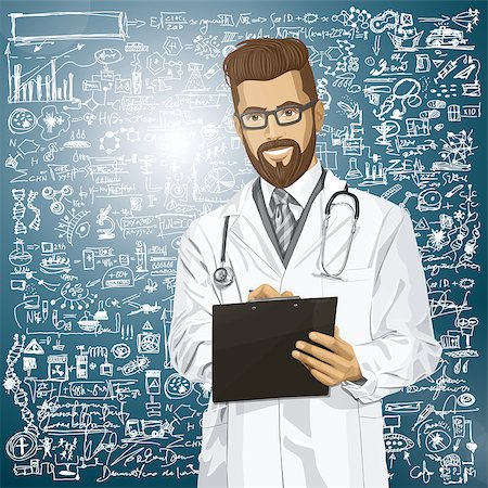 simsearch:400-07216659,k - Vector hipster doctor man writing something with marker on clipboard Photographie de stock - Aubaine LD & Abonnement, Code: 400-07427027
