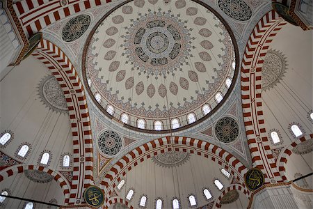 suleymaniye mosque - This is a dome (interior view) of the largest mosque in the Istanbul. The Suleymaniye Mosque is an Ottoman imperial mosque located on the Third Hill of Istanbul, Turkey. Stock Photo - Budget Royalty-Free & Subscription, Code: 400-07428100