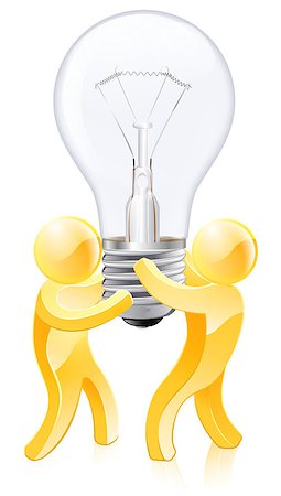 Creative thinking concept of two gold people holding a lightbulb. Stock Photo - Budget Royalty-Free & Subscription, Code: 400-07428299