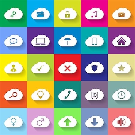 simsearch:400-07504762,k - Cloud networking flat icon set with various symbols Photographie de stock - Aubaine LD & Abonnement, Code: 400-07428301