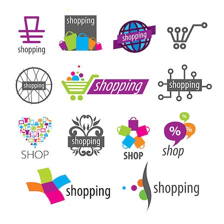 shopping bag shopping cart - collection of vector logos shopping discounts and stores Stock Photo - Budget Royalty-Free & Subscription, Code: 400-07428386