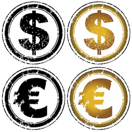 dollar icon - Rubber stamp set with dollar and euro symbols Stock Photo - Budget Royalty-Free & Subscription, Code: 400-07428531