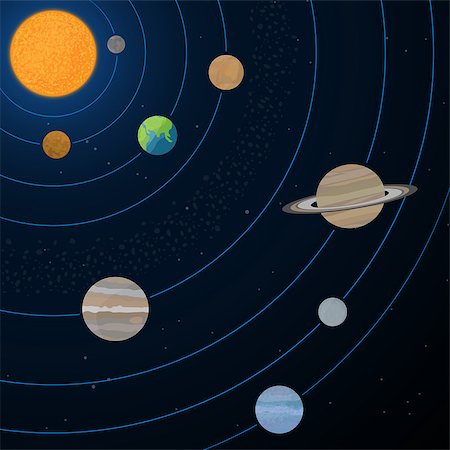 Realistic illustration of solar system with sun and planets on the space background. Foto de stock - Royalty-Free Super Valor e Assinatura, Número: 400-07428872