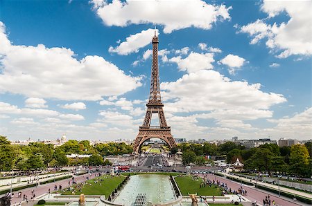simsearch:400-05358655,k - Wonderful Eiffel Tower and fountains of Trocadero with blue sky in Paris France Stock Photo - Budget Royalty-Free & Subscription, Code: 400-07429459