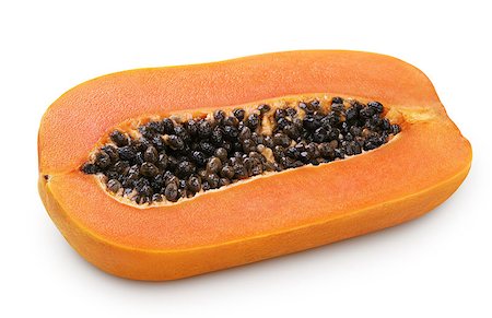 simsearch:400-08529320,k - Half of papaya fruit isolated on white with clipping path Foto de stock - Super Valor sin royalties y Suscripción, Código: 400-07429584
