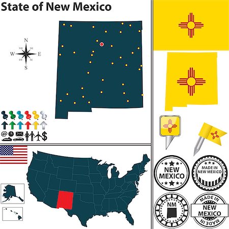 simsearch:400-07429600,k - Vector set of New Mexico state with flag and icons on white background Foto de stock - Super Valor sin royalties y Suscripción, Código: 400-07429598