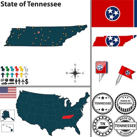 sateda (artist) - Vector set of Tennessee state with flag and icons on white background Photographie de stock - Aubaine LD & Abonnement, Code: 400-07429602