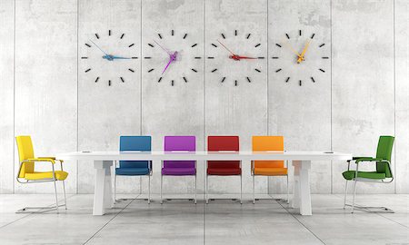 simsearch:400-04296484,k - Colorful conference room with meeting table,chair and clock - rendering Foto de stock - Super Valor sin royalties y Suscripción, Código: 400-07420178