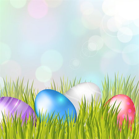 easter spring meadow - Easter bokeh background with eggs on meadow of blue colors. Vector eps10. Stock Photo - Budget Royalty-Free & Subscription, Code: 400-07420279