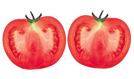 simsearch:400-06101333,k - Two halves of red fresh tomato isolated on white background Stock Photo - Budget Royalty-Free & Subscription, Code: 400-07420696