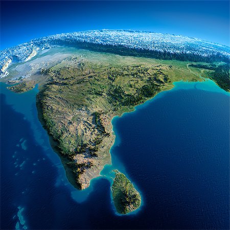 simsearch:400-07420874,k - Highly detailed planet Earth in the morning. Exaggerated precise relief lit morning sun. Detailed Earth. India and Sri Lanka. Elements of this image furnished by NASA Stock Photo - Budget Royalty-Free & Subscription, Code: 400-07420868